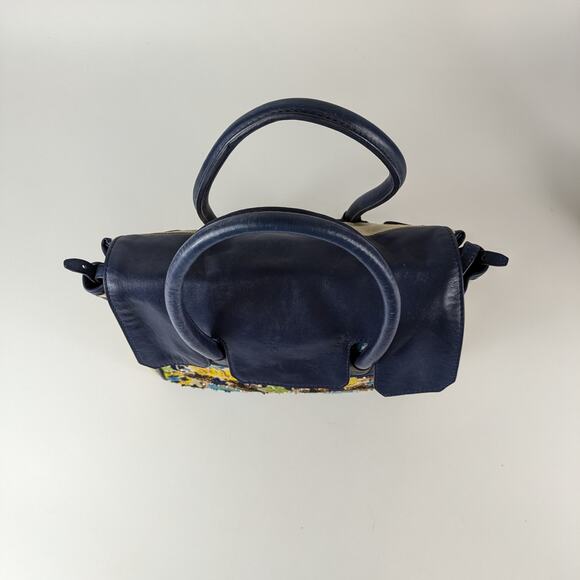 Sam Edelman Sylvia Purse Handbag Navy Blue Rare Embroidered Beads Leather Jute - Picture 4 of 16